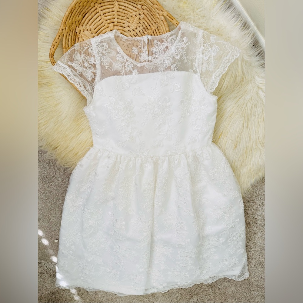 Gymboree Special Occasions White Scalloped Hem Lined Girls Lace Dress Size 12